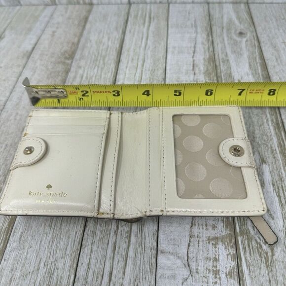 Kate Spade Ivory Black Bow Fold Up Mini Wallet Card Holder ID Case Snap Close - Picture 9 of 12